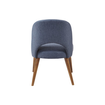 Modern Dining Chairs Of 2 - Navy Fabric, Solid Pecan Wood Frame Design, , Legs