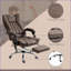 Fauteuil de massage, dossier haut avec massage à 6 points, chaleur, repose-pieds rétractable, hauteur réglable, microfibre brun noyer | Pivote à 360 ° | Inclinaison 135 °