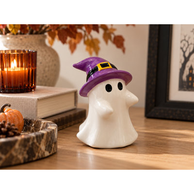 4.5"H Mini Ceramic Ghost in Witch Hat
