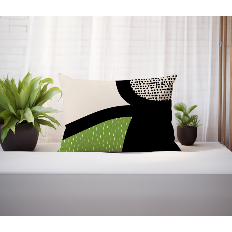 Coussin lombaire réversible intérieur / extérieur Vikka, H 14 po x l 20 po, Chartreuse / noir / blanc cassé