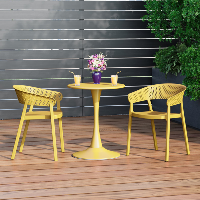 2-Person Outdoor Round Dining Set, Yellow, 28.5" H x 23.5" W x 23.5" D, 2