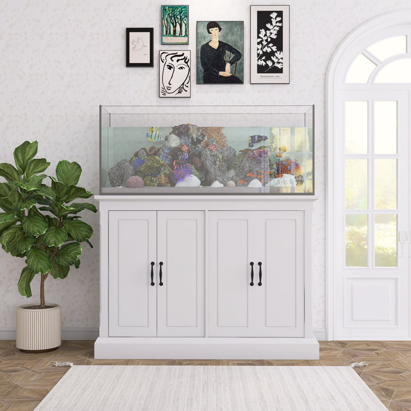 Support pour aquarium 55-75 gallons - blanc, 4 armoires et prise de courant