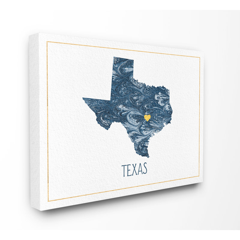 «Texas Minimal Blue Marbré Silhouette» par Daphne Polselli, impression, H 16 po x l 20 po x P 1,5 po, Toile tendue
