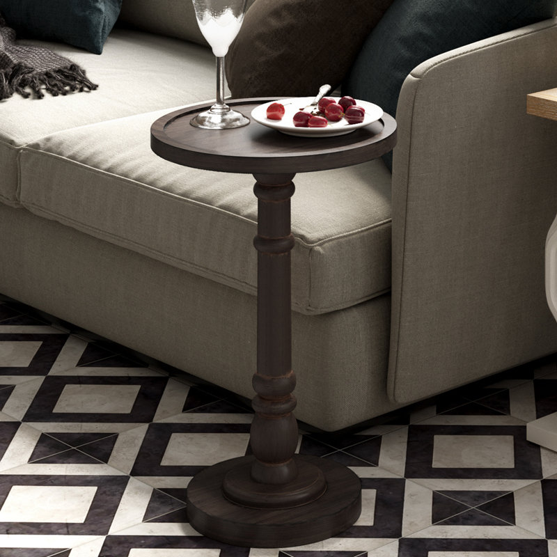 Espresso Round Wood Pedestal Tray Top End Table