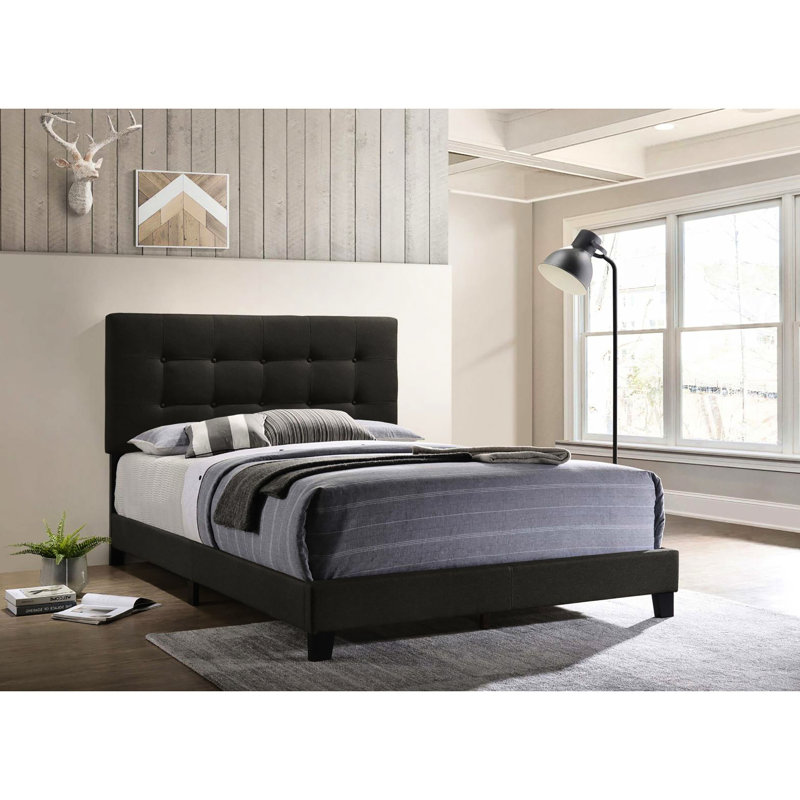 Lit à panneaux double gris anthracite pour chambre à coucher - Élégant et moderne avec revêtement 100% rembourré de mousse