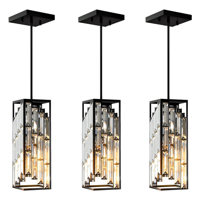 Luminaire suspendu moderne en cristal, Trois lumières, Noir mat