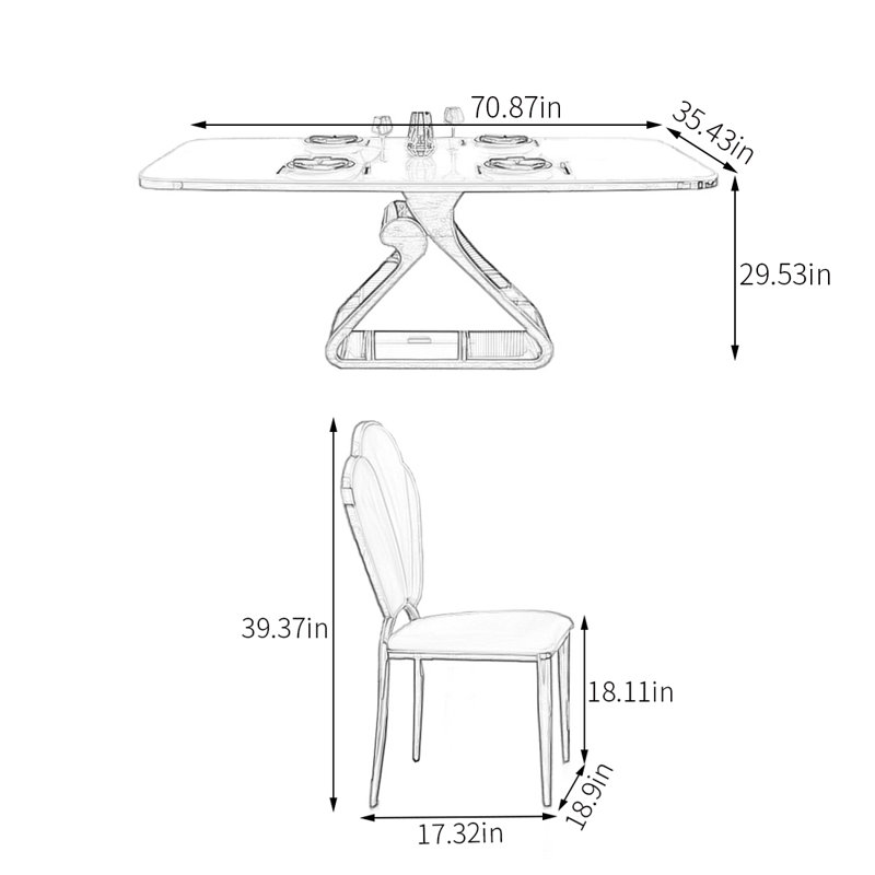 Ensemble de salle à manger Ardenia, Blanc / gris, H 29,53 po x L 70,87 po x l 35,43 po