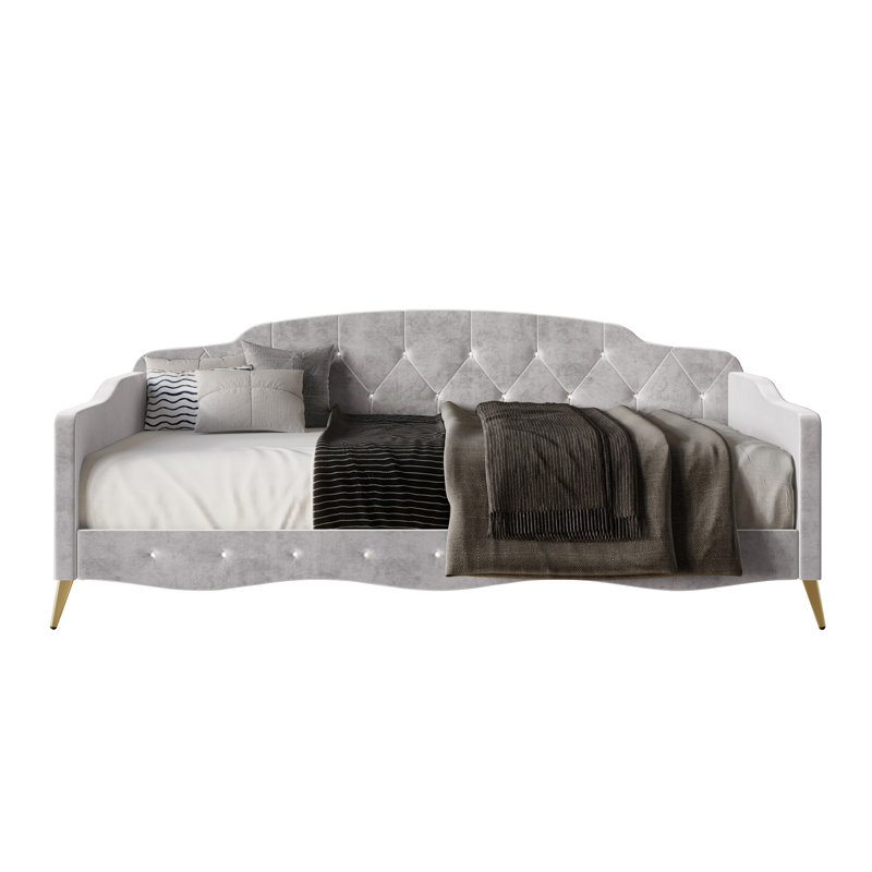Arwilla Twin Size Daybed in Velvet, Silver Gray Velvet