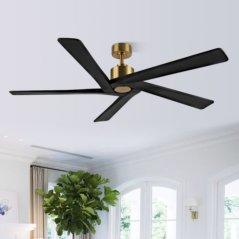 Ventilateur de plafond d'intérieur à 5 pales Baun avec télécommande, 72", Noir mat, Doré