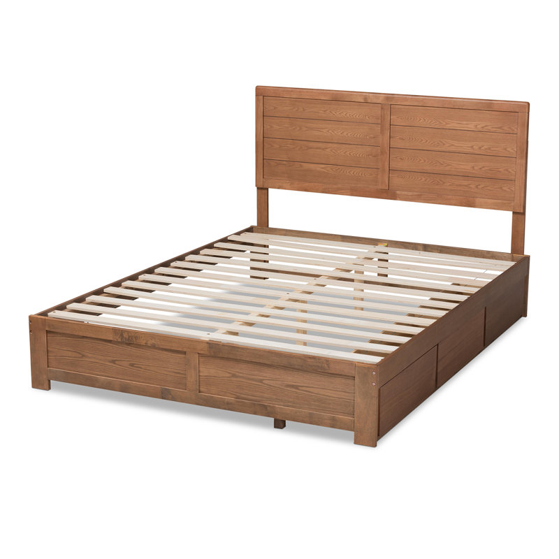 Lit plateforme avec rangement, 3 tiroirs sous le lit double, noyer cendré l 57,2 po x L 78,6 po x H 58,3 po, Double