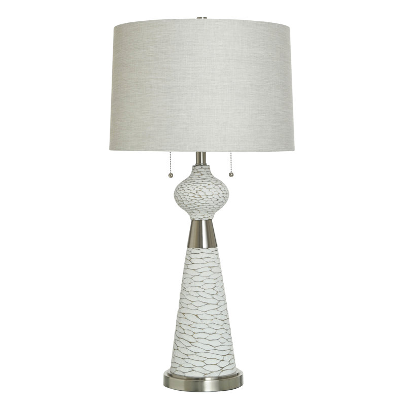 Lampe de table simple à tirette simple - Argent Rhea - Abat-jour blanc