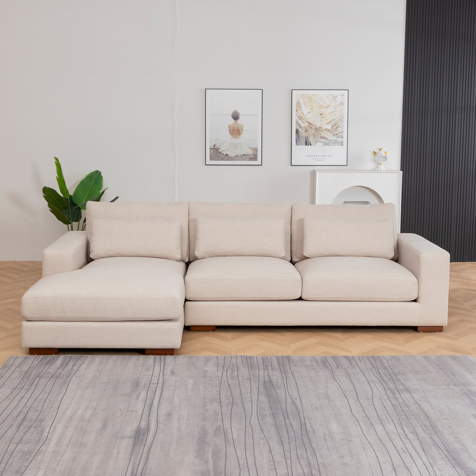 Copley Sofa and Chaise, Beige Cotton Blend, Left Hand Facing