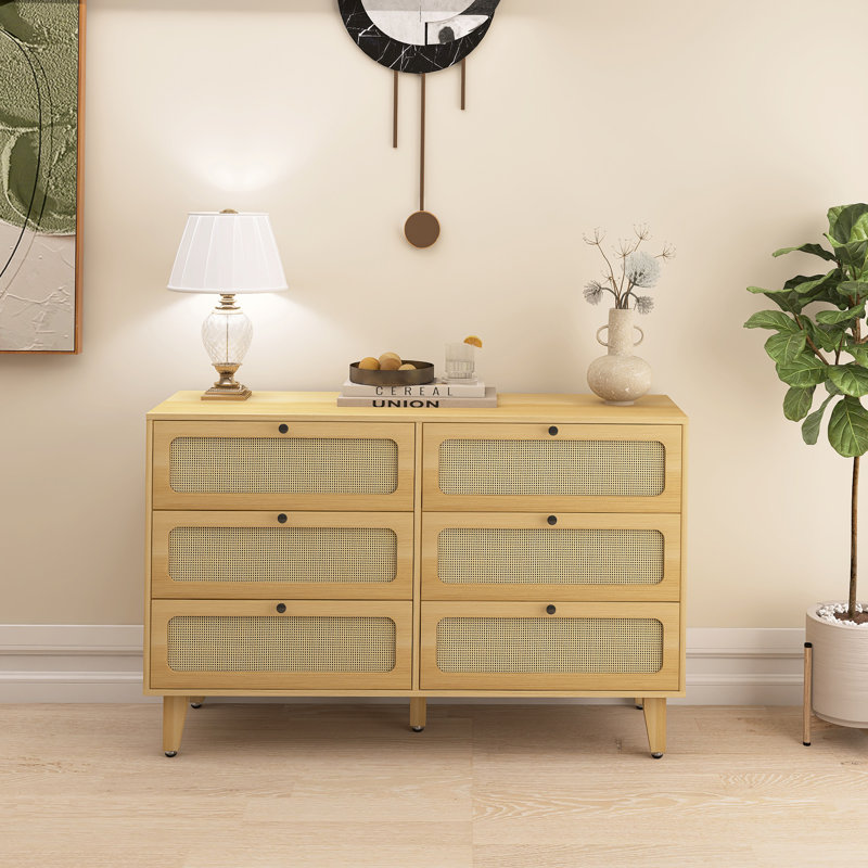 Commode de rangement à 6 tiroirs Chemere, Naturel