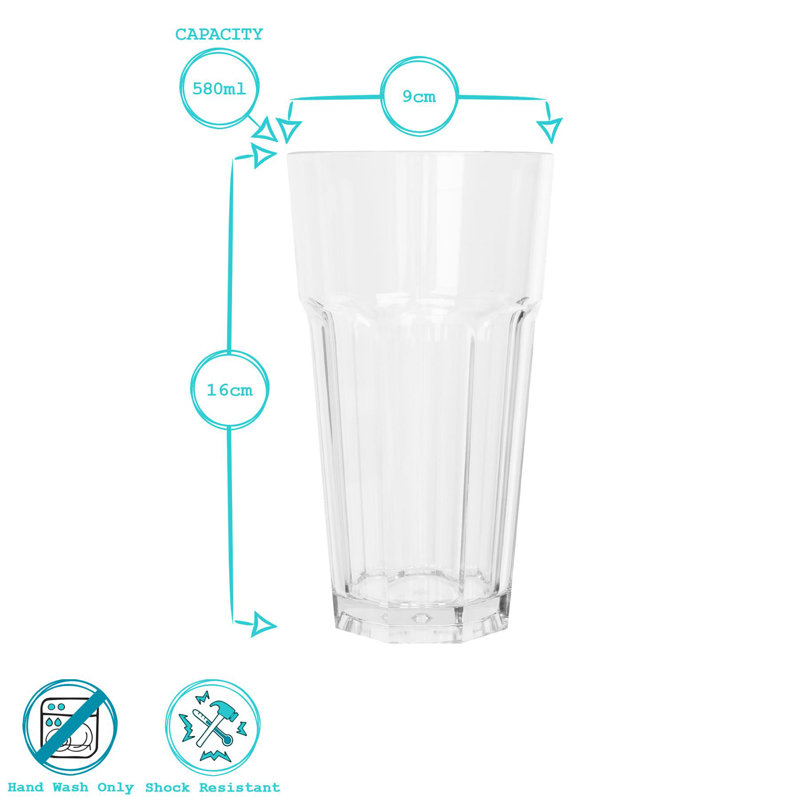 Argon Tableware 580ml Reusable Plastic Highball Glasses - Set of 6