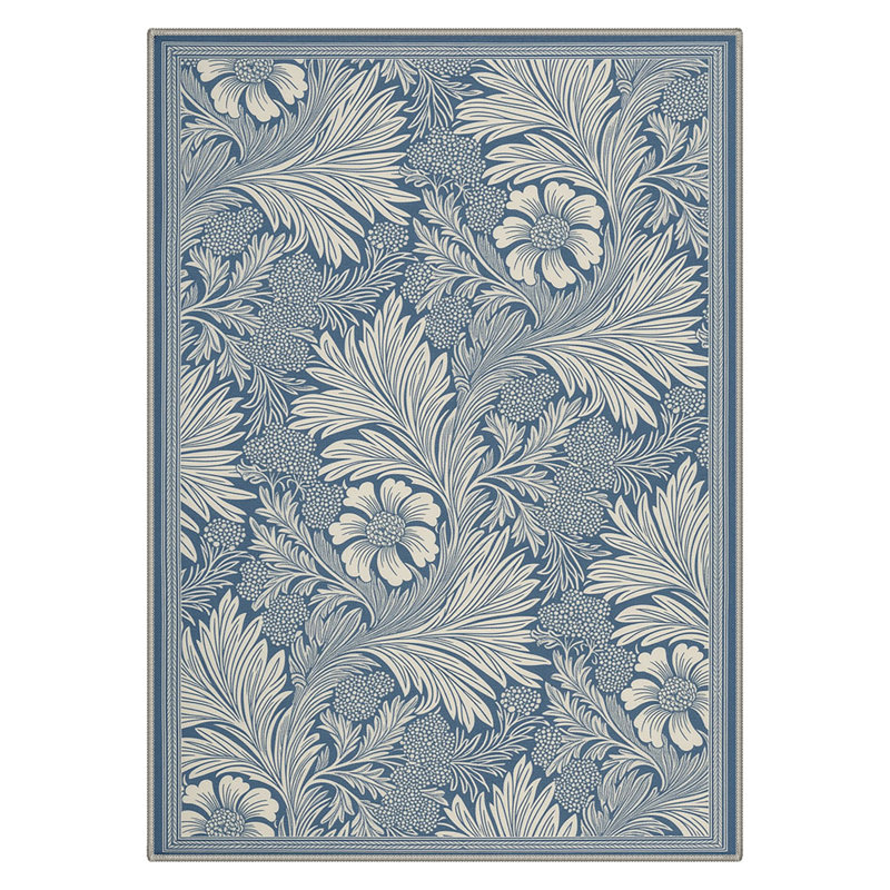 Aflora Floral Machine Washable Celestial Blue Indoor Area Rug With Non-Slip Backing, Rectangle 8' x 10'