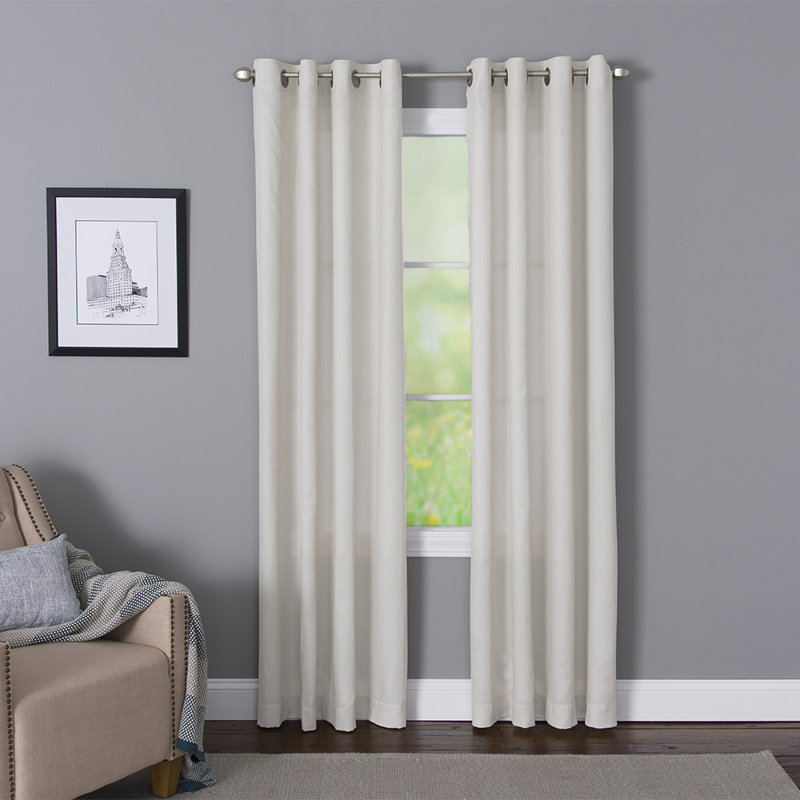 Wein Polyester / Cotton Light-Filtering Solid Color Curtain Panel with Grommet Top, White, 50" x 95"