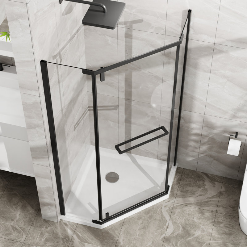 -angle Shower Door 36x36x72 - Matte Black, Clear Tempered Glass, 304 Stainless Steel Concrete Screws 36 In.d X In.w 72 In.h Toggle Anchors