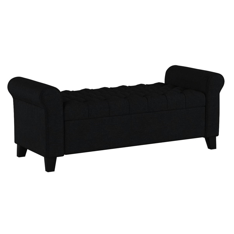 Banc de rangement moderne en tissu avec accoudoirs à boutons et accoudoirs roulés de luxe gris foncé