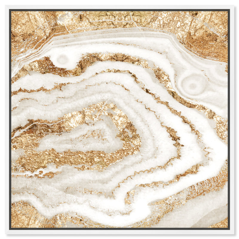 «Abstract Gold Agate Crystals» par Oliver Gal, reproduction d'art graphique sur toile tendue, H 30 po x l 30 po, Blanc