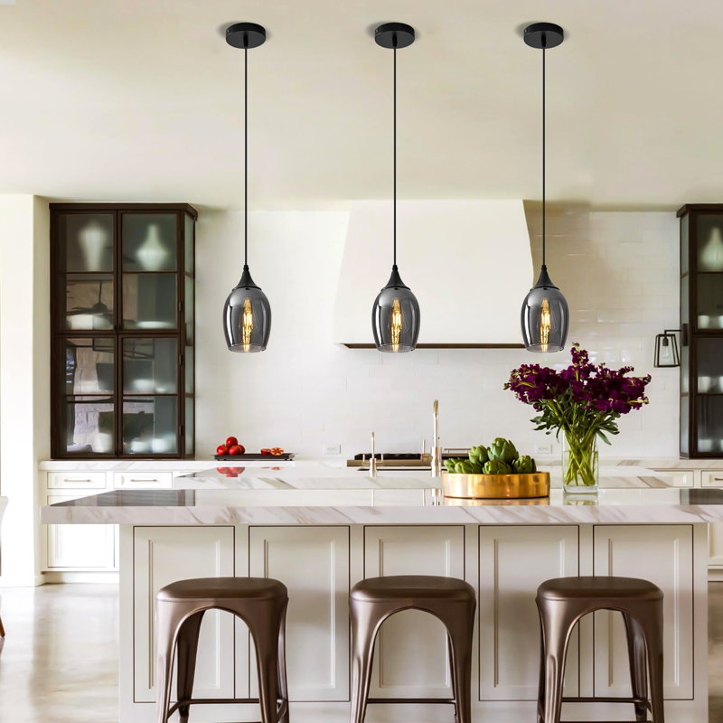 1 - Light Glass Single Pendant Light, Smoke Gray