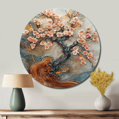 Golden Cherry Blossom Tree Garden of Ephemeral Beauty II - reproduction d'art traditionnelle orange en métal