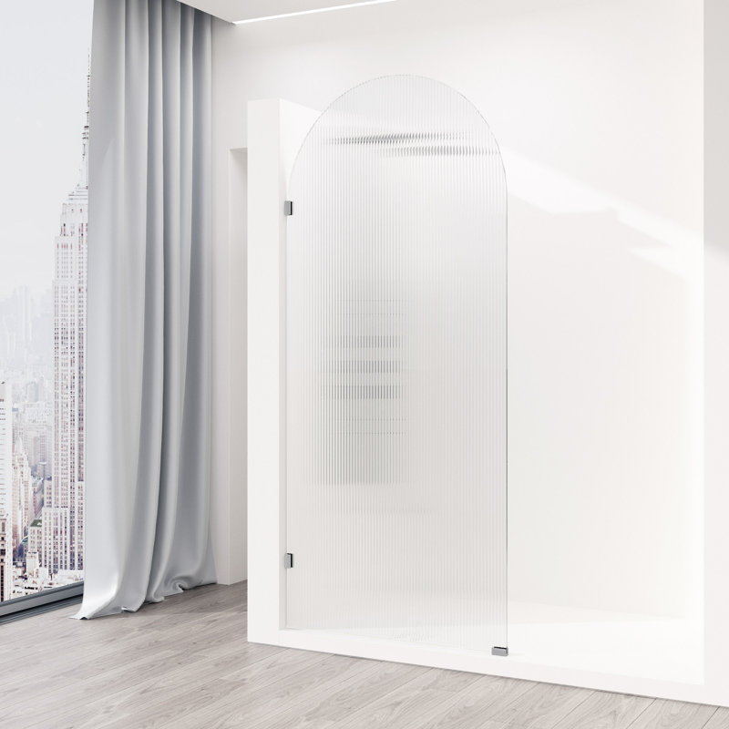 Arden 34" W x 78" H Frameless Fixed Shower Screen with 3/8" Glass, Chrome Fluted