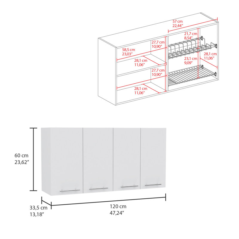 120 Kitchen Wall Cabinet With Dish Rack