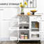 Îlot de cuisine avec rangement, blanc, support à 4 bouteilles, porte-verres à vin, armoire à tiroirs, mobile, îlot de rangement blanc