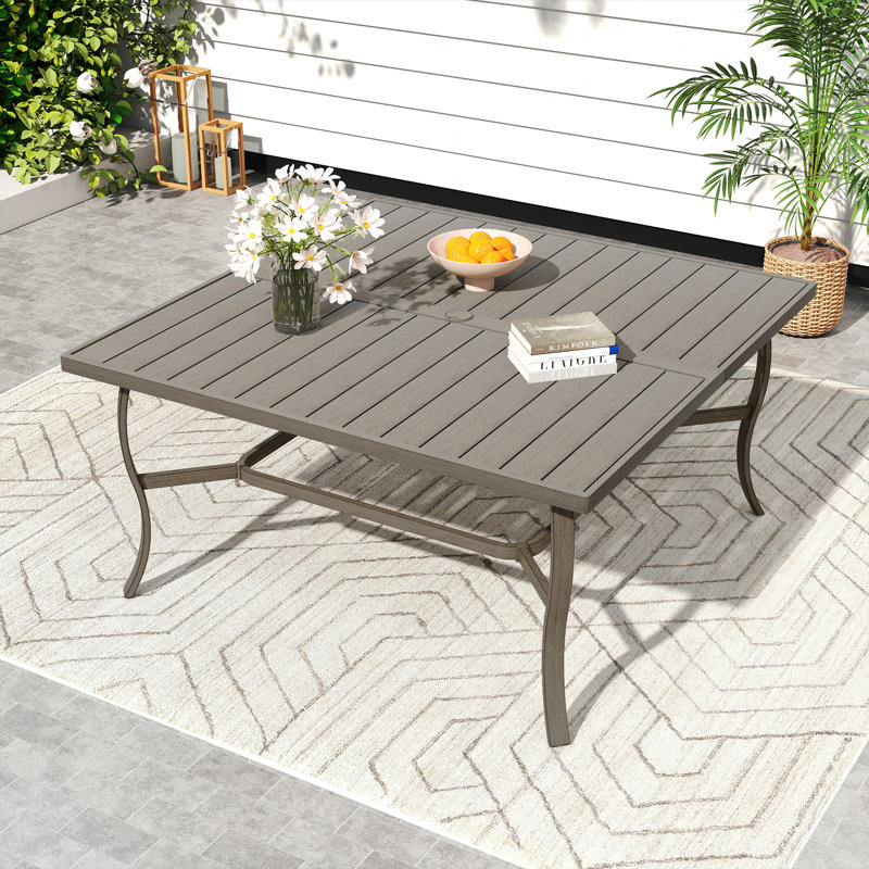 Moffett 59" Square Gray Aluminum Outdoor Dining Table With Umbrella Hole