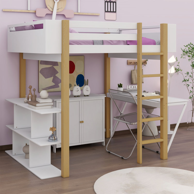  Full Loft Bed with Bookcase by FINEAK