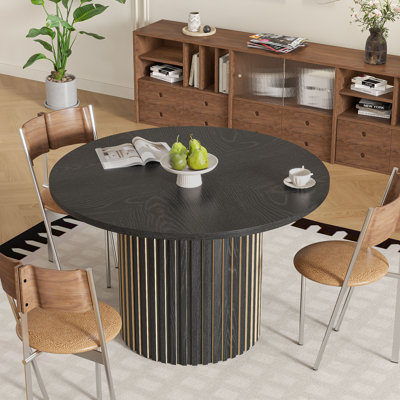Round Dining Table For 4-6 People, Round Pedestal Dining Table, Kitchen Table With Strip Columns Base by Latitude Run