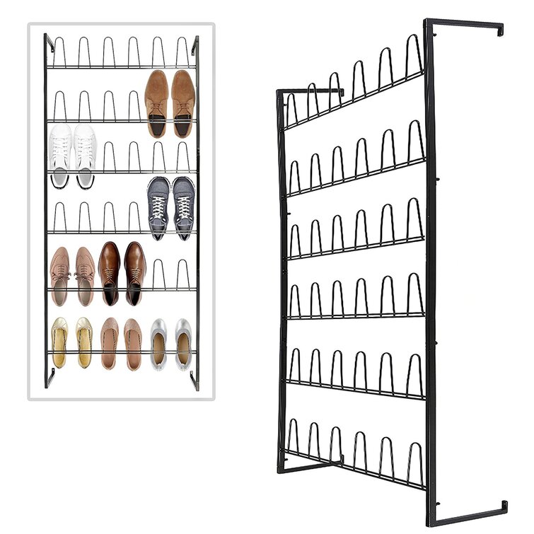 MyGift 9-Pair Wall Mounted Black Metal Wire Boot & Shoe Rack