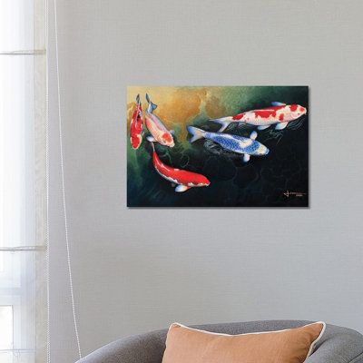 Red And Blue Koi by Liam Kumawat - Wrapped Canvas Painting
