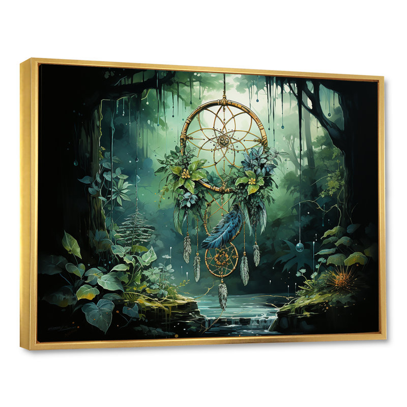 Dreamcatchers regard sur toile, Cadre flottant doré, H 16 po x l 32 po x P 1 po