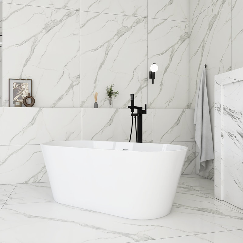 Baignoire de trempage autoportante 59 po en acrylique blanc brillant