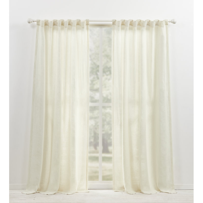 Lauren Ralph Lauren Engel Solid 100% Linen Sheer Back Tab/Rod Pocket Curtain Panel, Snowflake, 54" x 84"