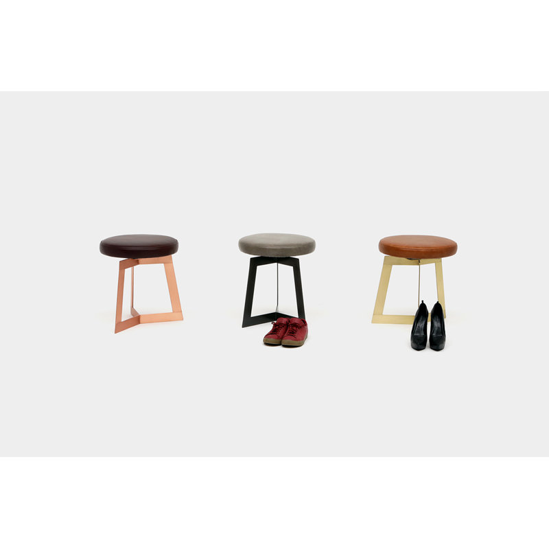 Y Accent Stool, Burgundy, Dirty Brass