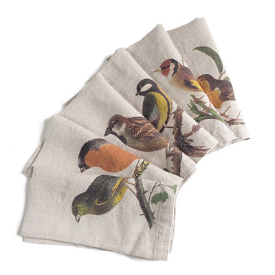 6-tlg. Servietten-Set Belgr Garden Birds Print Washed