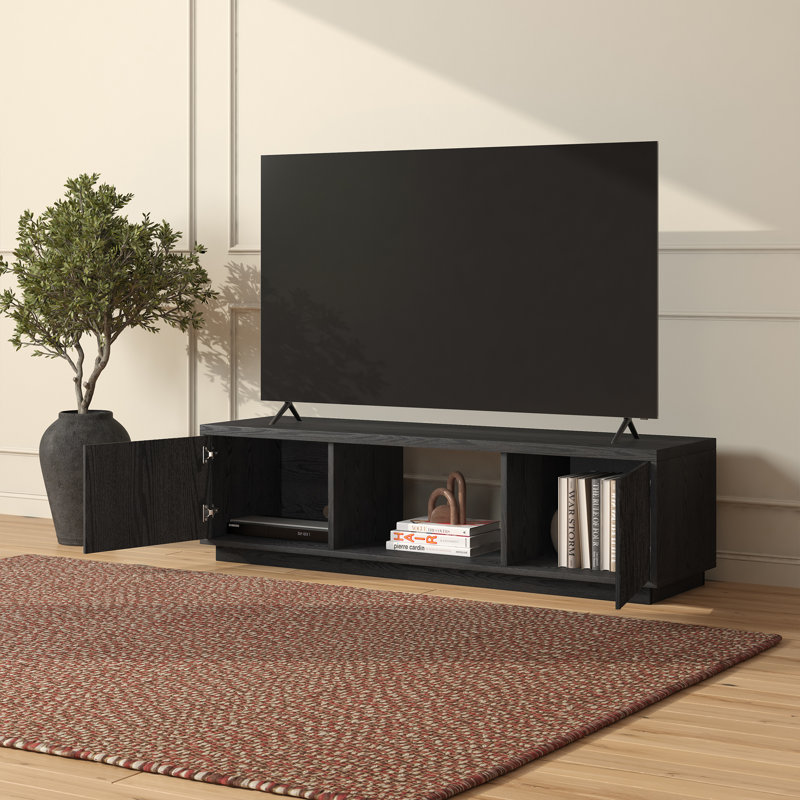 Dorian Rectangular Fluted TV Stand for TV's up to 65" in Black Grain, Black Grain, 16" H x 15.75" L x 58" W