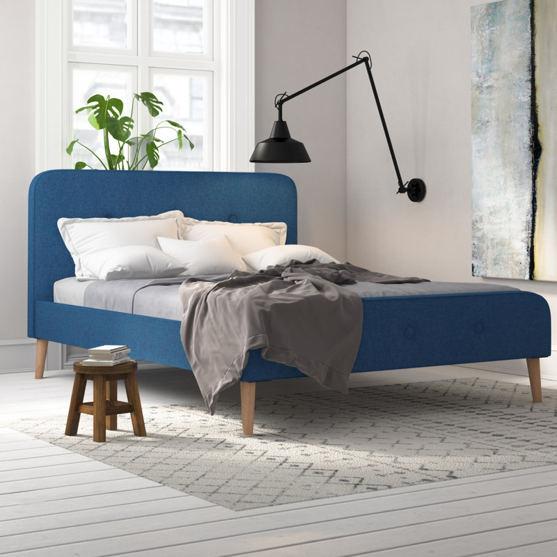 Upholstered Bed, 140 x 200cm, Dark Blue