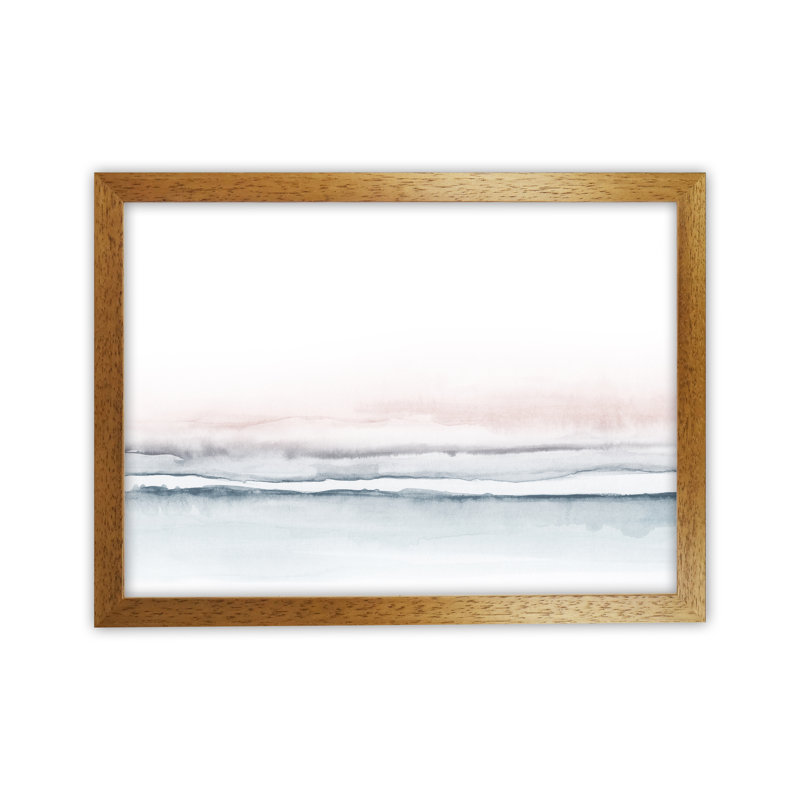 Minimal Watercolour Landscape I - Indigo & Pink - Print, Oak Framed Canvas, 64cm H x 88cm W x 3cm D