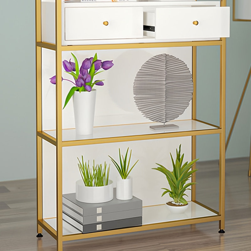Modern high-quality bookcase, White/Gold, 70.8"H x 23.6"W x 11.8"D