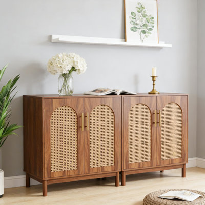 59" Rattan Wood Sideboard Buffet Cabinet