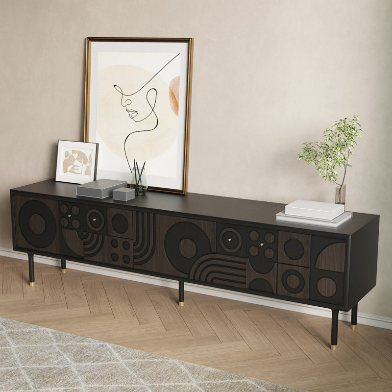 Meuble télé Mid-Century moderne, entièrement assemblé, H 22,83 po x L 78,74 po x l 16,93 po, Marron foncé