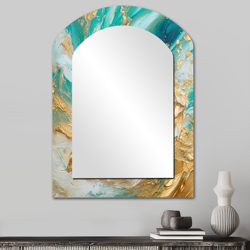 Golden Ocean Waves Turquoise Abstract IV - Abstract Abstract, 34 po x 25 po