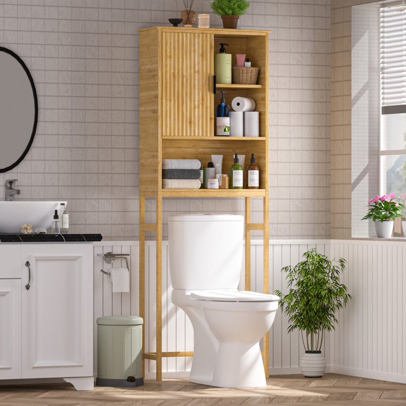 Donnell 23.6'' W X 67'' H X 9.1''D Bamboo Over The Toilet Shelf with Fluted Sliding Door