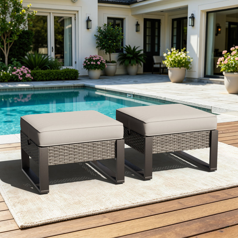 Polyethylene (PE) Wicker Outdoor Ottoman, Beige