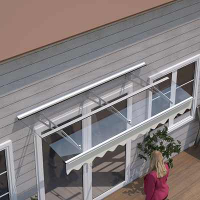 Auvent de fenêtre de 79 po x 34 po pour maison à murs en bois, avec plaque de polycarbonate de 0,137 po d'épaisseur et support stable en alliage d'aluminium. Auvent pour toiture, mur, protection thermique et UV 80+.