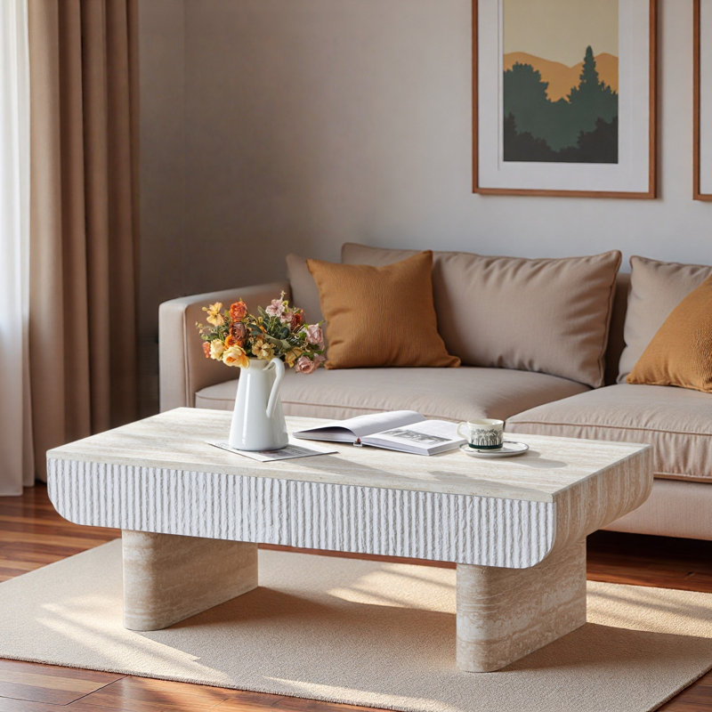 Table basse moderne avec 2 tiroirs cannelés