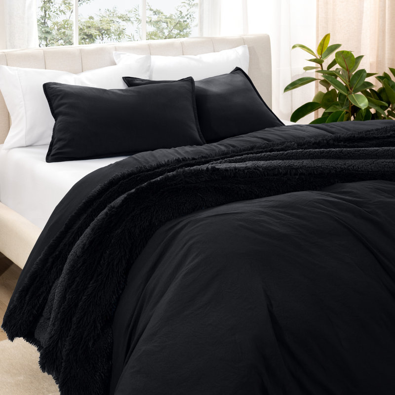 Sandwashed Duvet Cover Set, Kingsize, Black